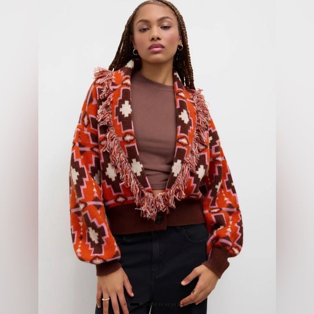 NWT Cider Southwest Aztec Boho Fringe Cardigan - Sz Medium